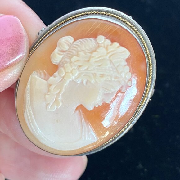 Carved Shell Cameo Grecian Design 925 Sterling Silver Vintage Brooch Pendant - Picture 8 of 16
